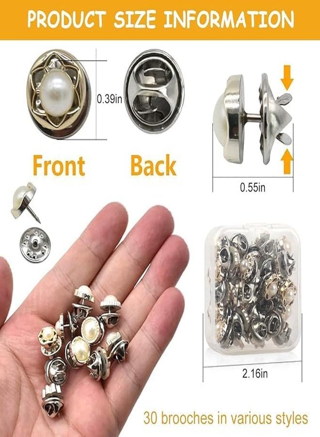 ELEGAR 30pcs Pearl Buttons Brooch Buttons Cover Up Brooch Pins Mini Safety Shirt Buttons for Cardigan Saree Dress Hats, - Image 2